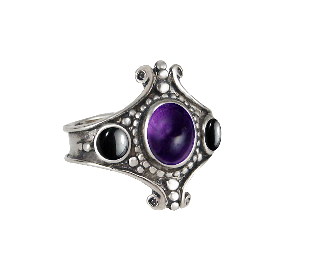 Sterling Silver Imperial Ring With Amethyst And Hematite Size 9